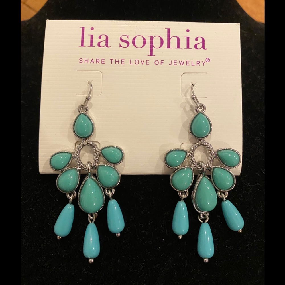 Lia Sophia turquoise silver earrings - Picture 1 of 4